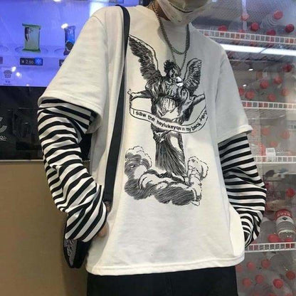 White/Black/Gray Fujiang Horror Comics Long Sleeve Shirt 