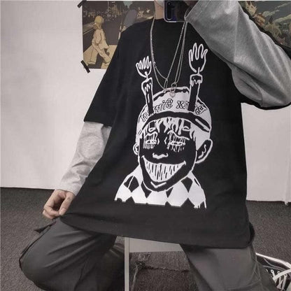 White/Black/Gray Fujiang Horror Comics Long Sleeve Shirt 