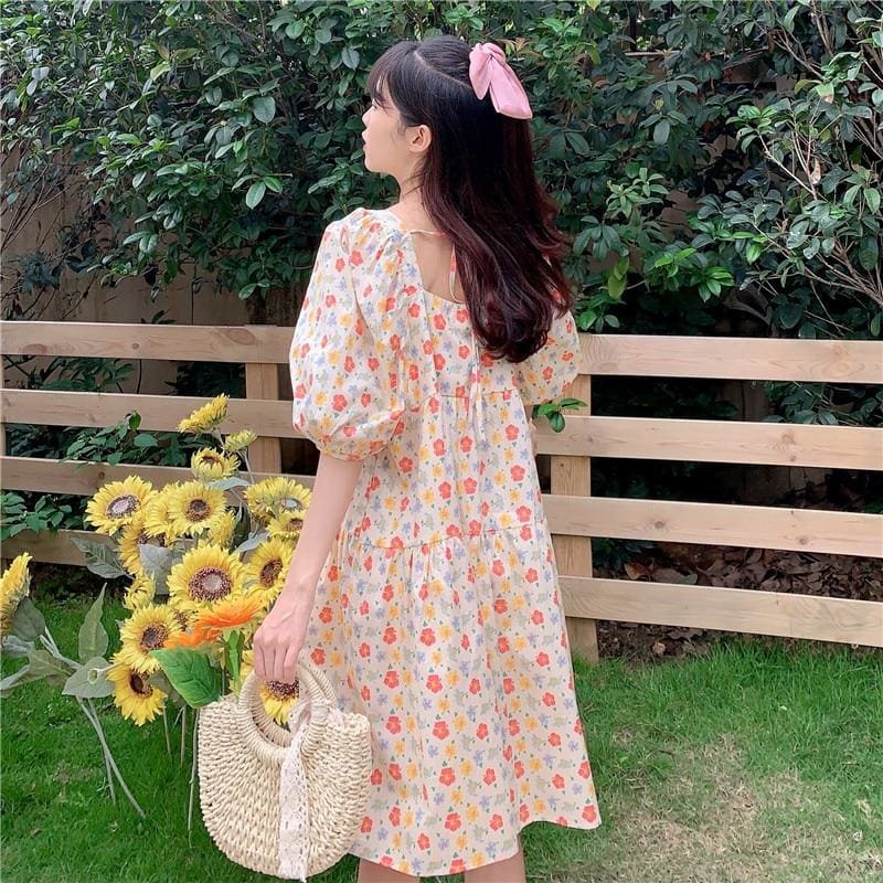 Winnie Vintage-Kawaii Aesthetic Floral Spring Dolly Dress - 