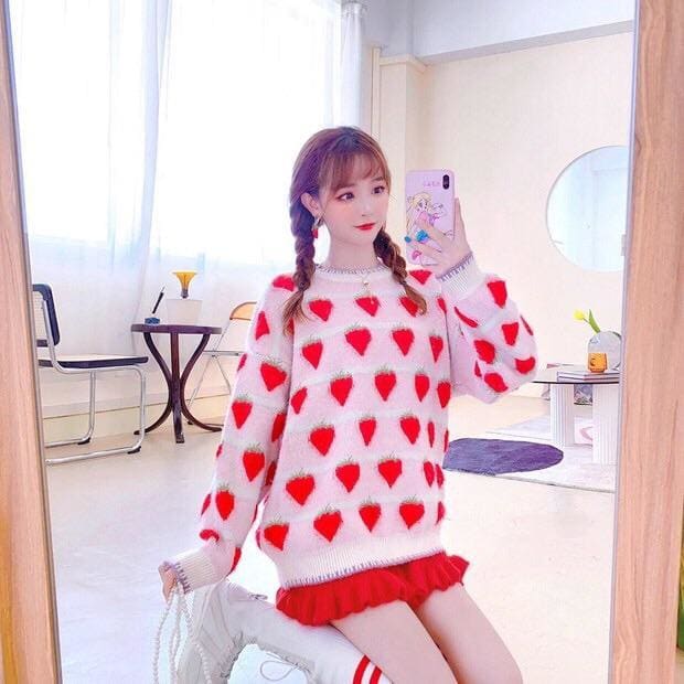 Winter Strawberry Kawaii Aesthetic Sweater - One Size