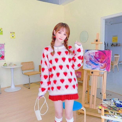 Winter Strawberry Kawaii Aesthetic Sweater - One Size