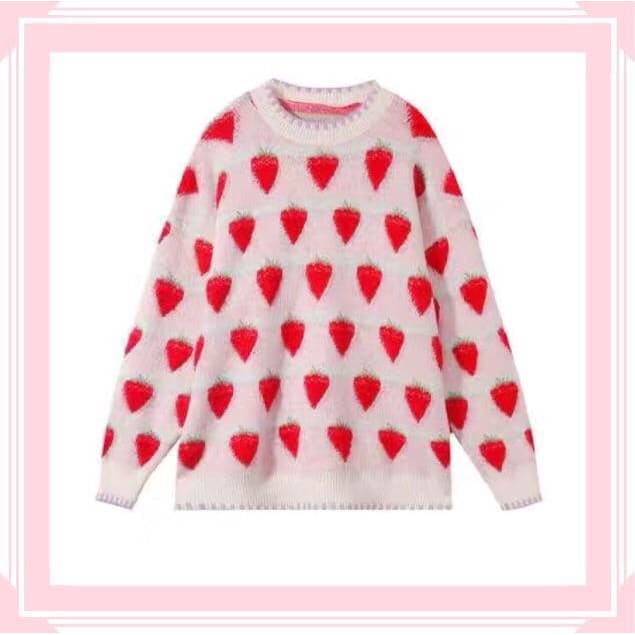 Winter Strawberry Kawaii Aesthetic Sweater - One Size