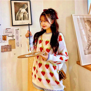 Winter Strawberry Kawaii Aesthetic Sweater - One Size