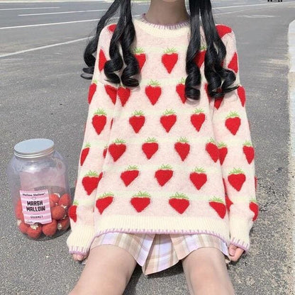 Winter Strawberry Kawaii Aesthetic Sweater - One Size