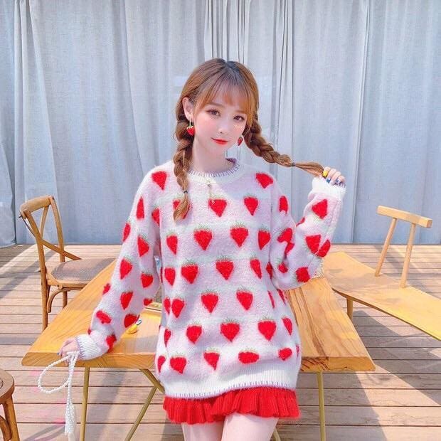 Winter Strawberry Kawaii Aesthetic Sweater - One Size