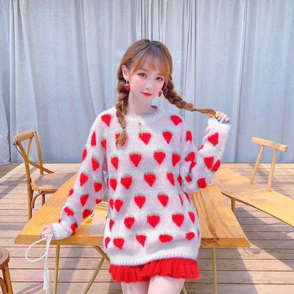 Winter Strawberry Kawaii Aesthetic Sweater - One Size