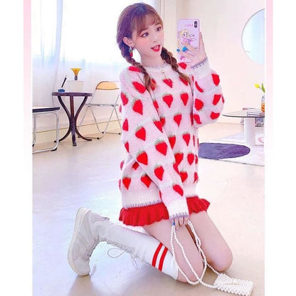 Winter Strawberry Kawaii Aesthetic Sweater - One Size