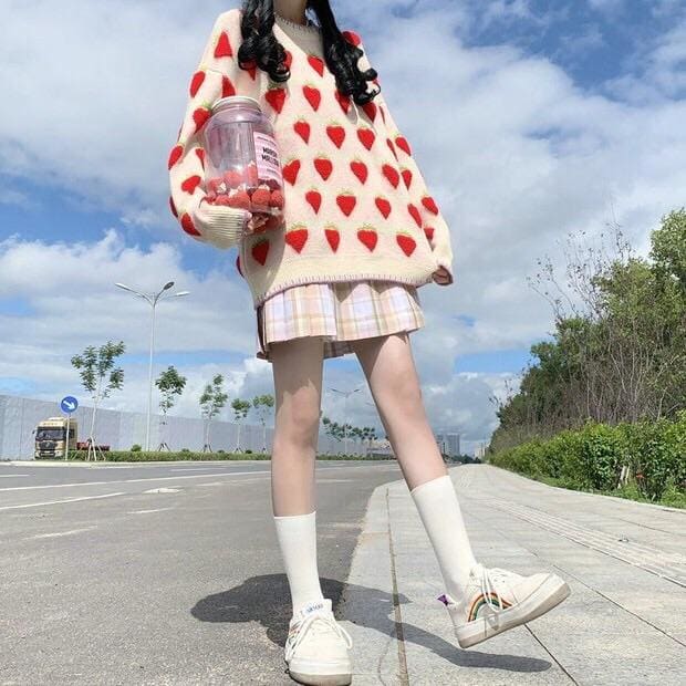 Winter Strawberry Kawaii Aesthetic Sweater - One Size