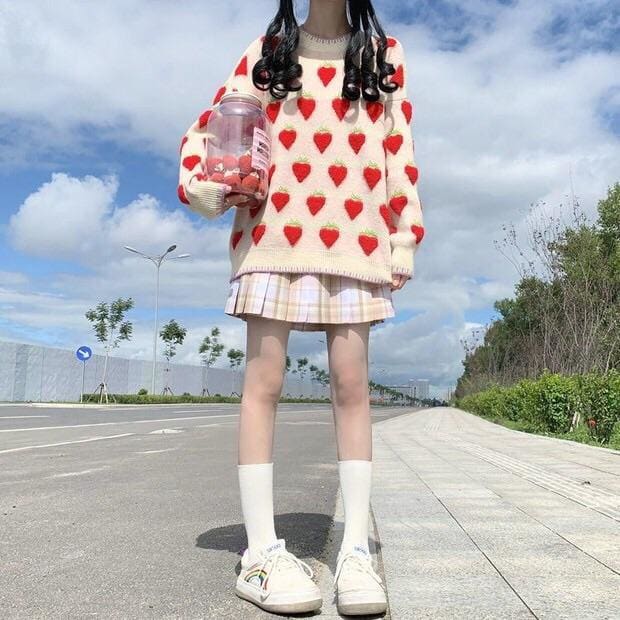 Winter Strawberry Kawaii Aesthetic Sweater - One Size