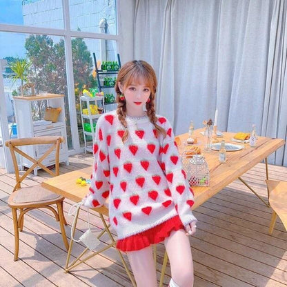 Winter Strawberry Kawaii Aesthetic Sweater - One Size