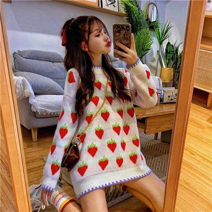 Winter Strawberry Kawaii Aesthetic Sweater - One Size