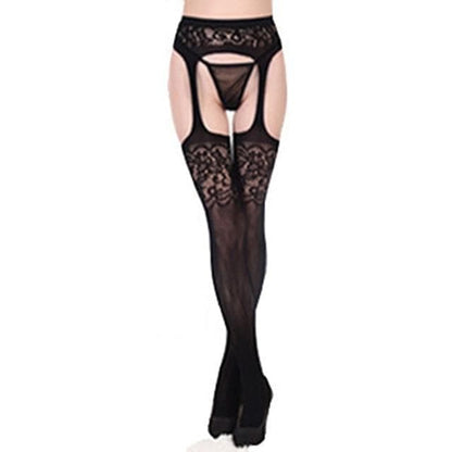 Women Lingerie Stripe Elastic Stockings Transparent Black 