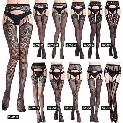 Women Lingerie Stripe Elastic Stockings Transparent Black 