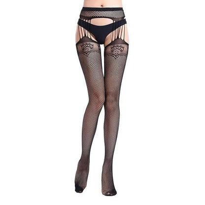 Women Lingerie Stripe Elastic Stockings Transparent Black 