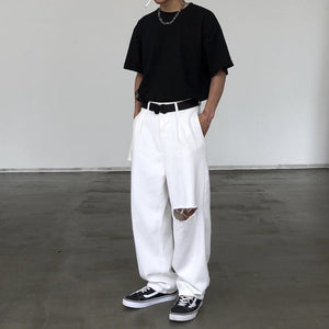 Y2K Baggy Streetwear White High Waist Pants – KawaiiMoriStore