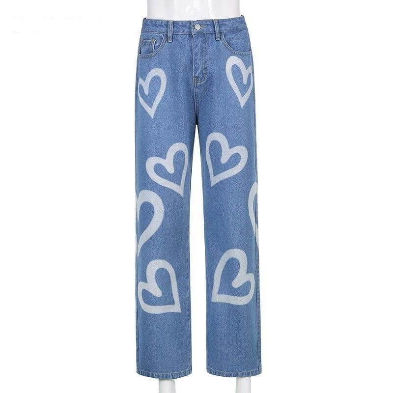 Y2k E-Girl Chic Heart Print Jeans - jeans