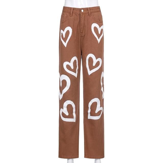 Y2k E-Girl Chic Heart Print Jeans - jeans