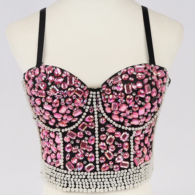 Y2K Rhinestone Diamond Sequin Tank Top - A-Pink / EU 34 -