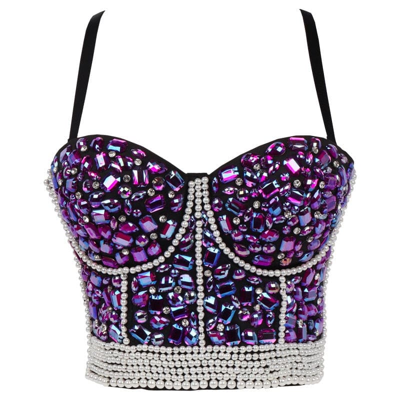 Y2K Rhinestone Diamond Sequin Tank Top - A-Purple / EU 34 -