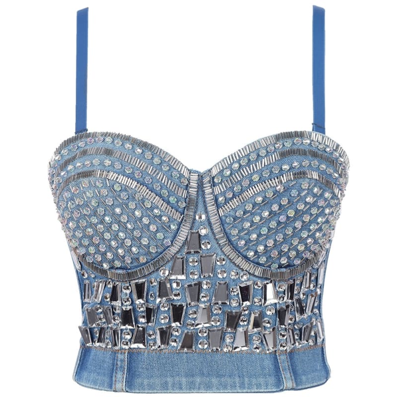 Y2K Rhinestone Diamond Sequin Tank Top - B-Blue / EU 34 -