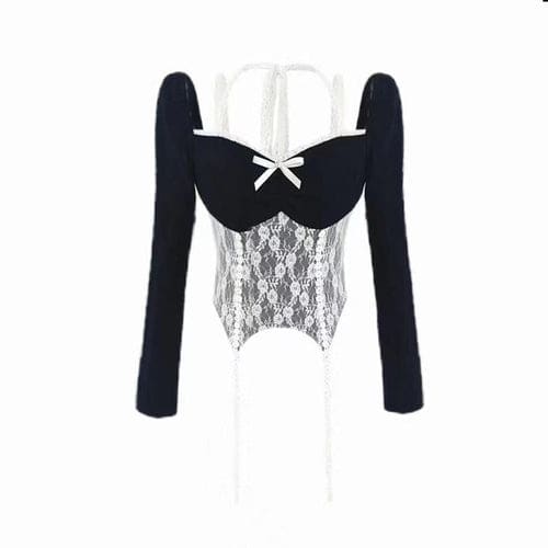 Y2K Sweet Hot Girl Mini Lace Top ME15 - Black / S