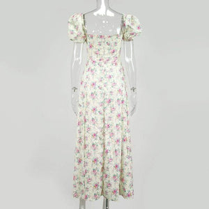 Yellow/White Vintage Floral Long Dress MM1296 - KawaiiMoriStore