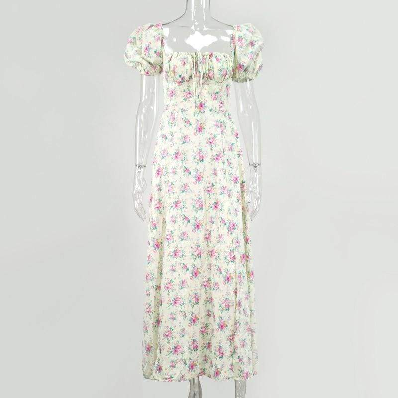 Yellow/White Vintage Floral Long Dress MM1296 - KawaiiMoriStore